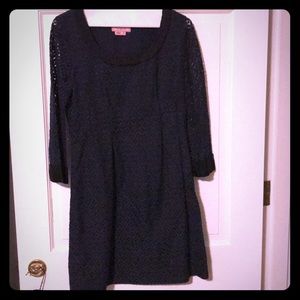 Phoebe Navy lace dress with black trim